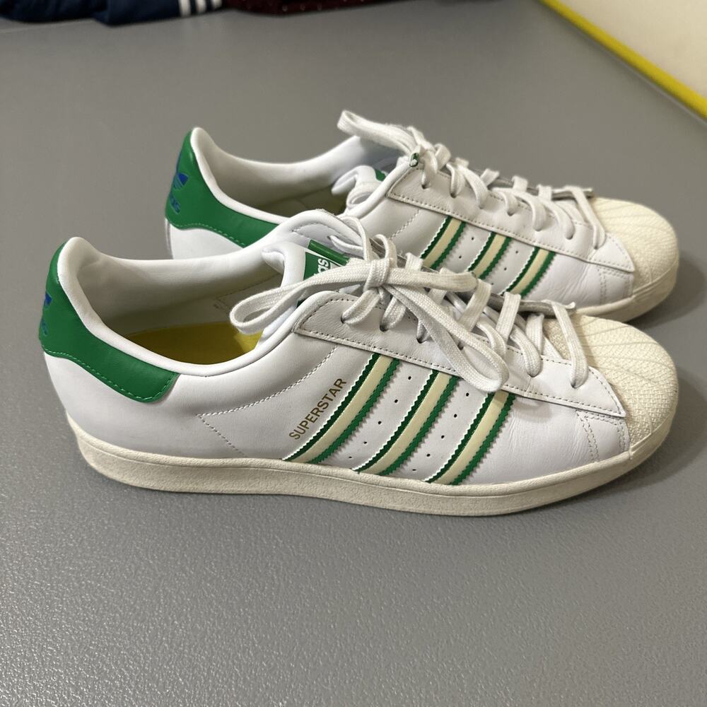 Men’s Size 12 - Adidas Superstar Team Colors - White Green Cream.